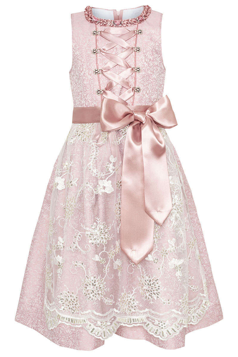 Kinderdirndl mit Spitzenschrze rosa creme