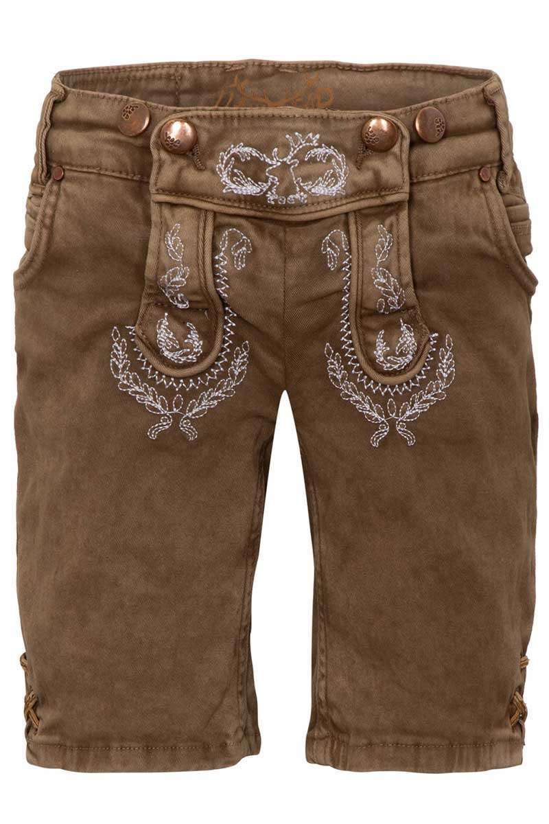 Kinder Jeansshort in Lederhosenoptik hellbraun