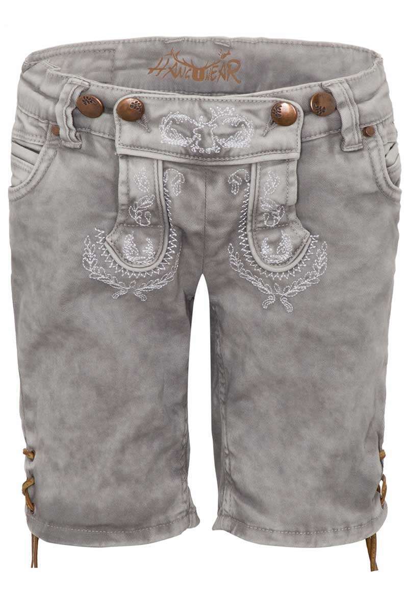 Kinder Jeansshort in Lederhosenoptik hellgrau