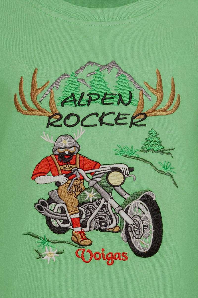 Kinder T-Shirt 'Alpen Rocker' mit Motorrad grün Bild 2