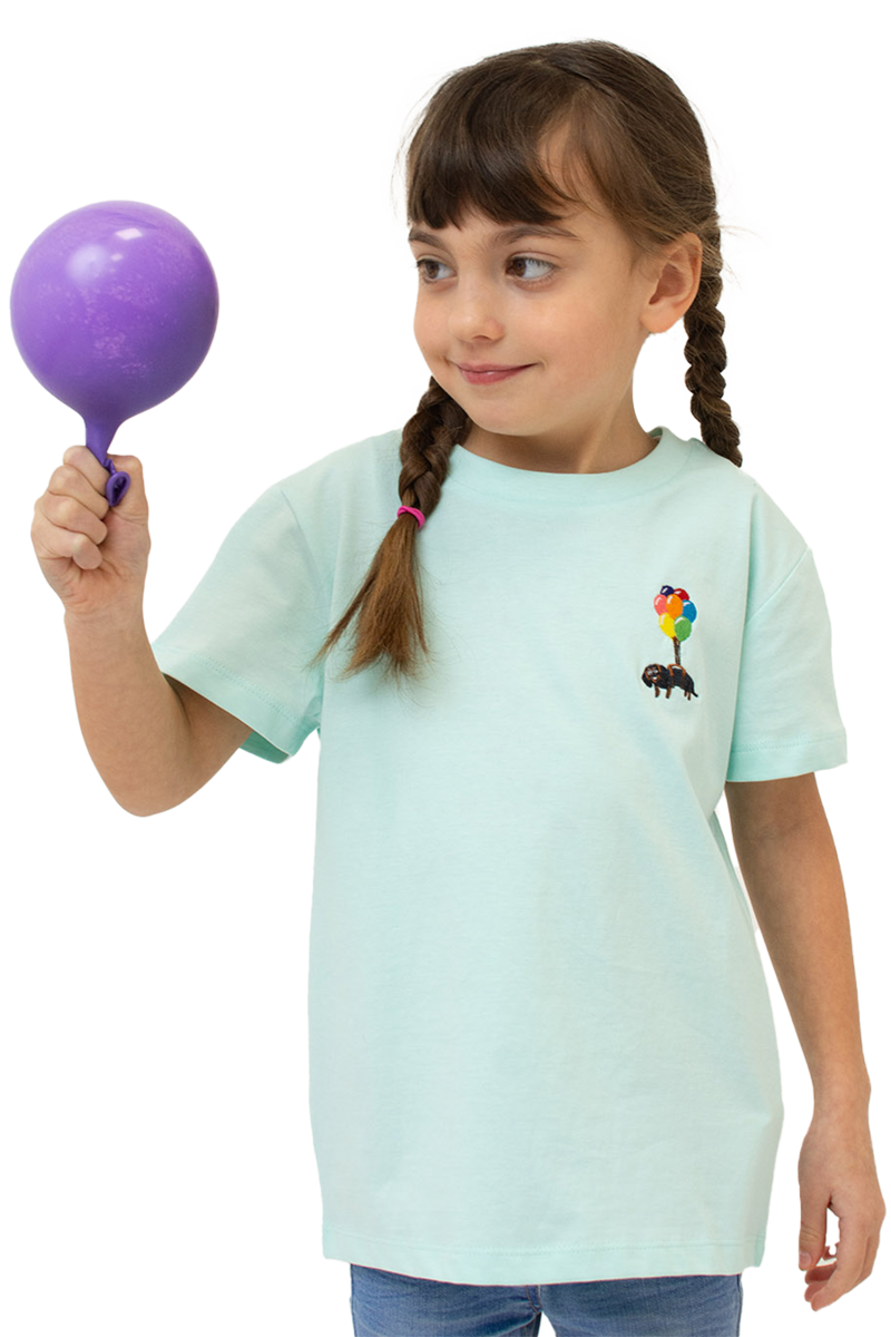 Kinder T-Shirt mit Dackelstickerei 'Dackelexpress' hellblau Bild 2