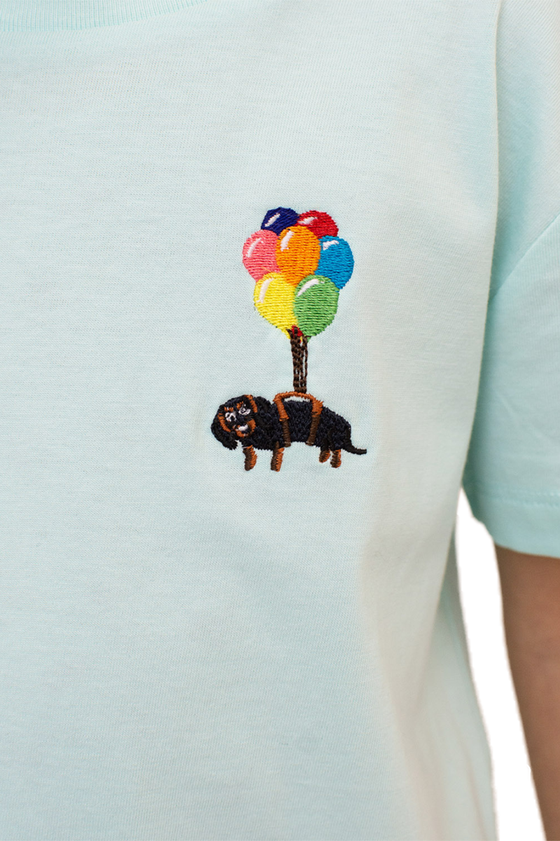 Kinder T-Shirt mit Dackelstickerei 'Dackelexpress' hellblau Bild 2