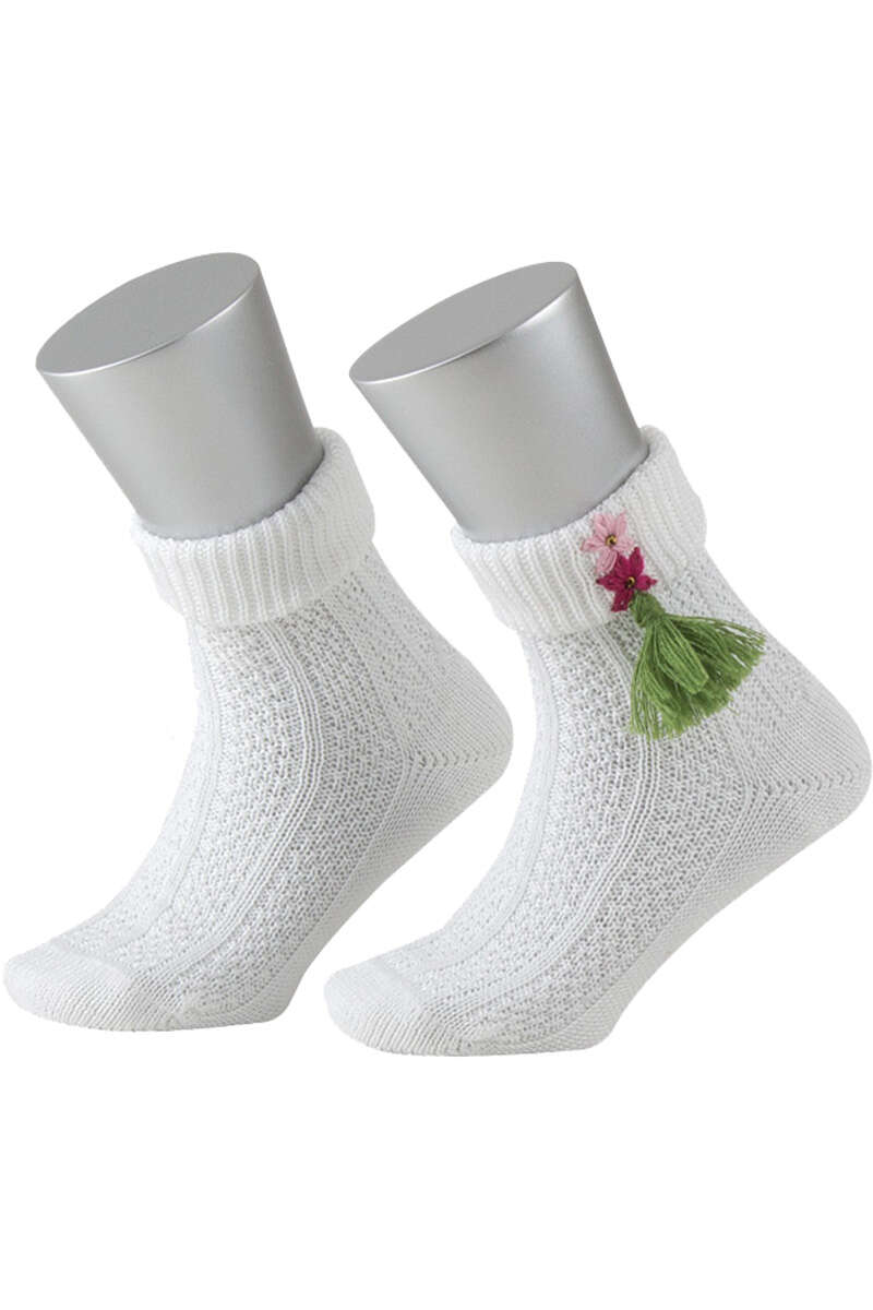 Kinder Trachten-Socke mit Blumen-Stickerei weiss rosa