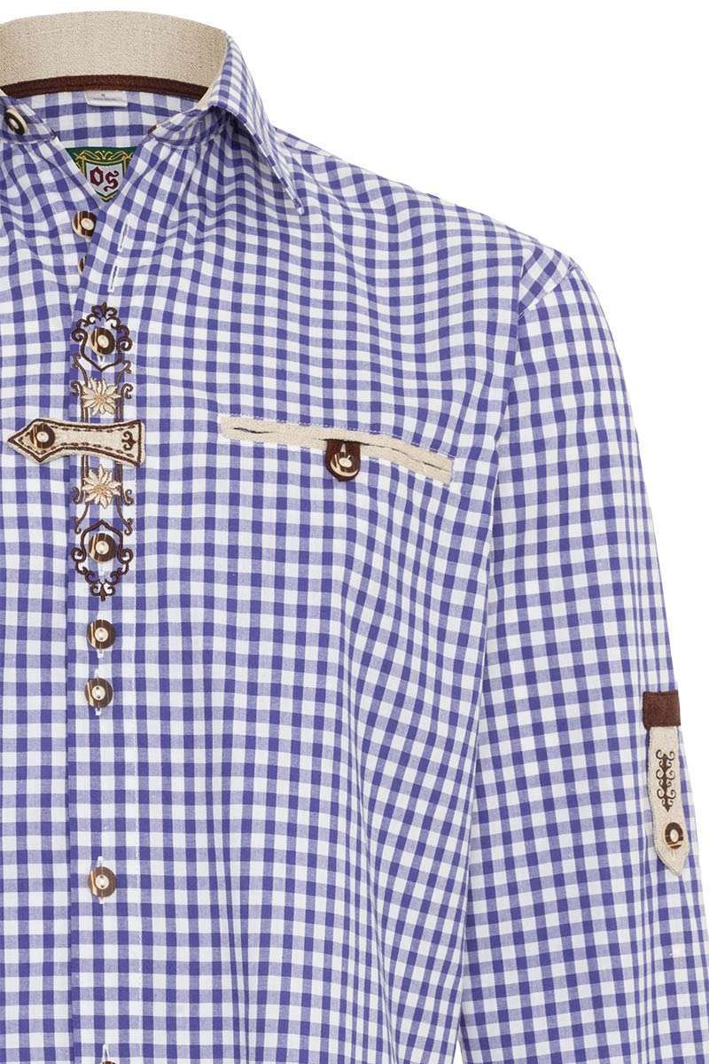 Herren Trachten-Krempelarm-Hemd Regular Fit mit Stickerei blau Bild 2
