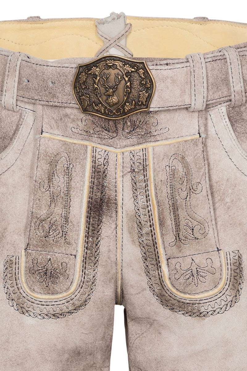 Lederhose kurz mit Grtel marmor mit schwarzer Stickerei Bild 2