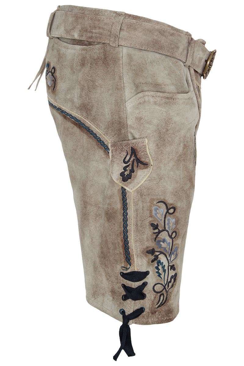 Lederhose mit Grtel kurz hellbraun mit blauer Stickerei Bild 2