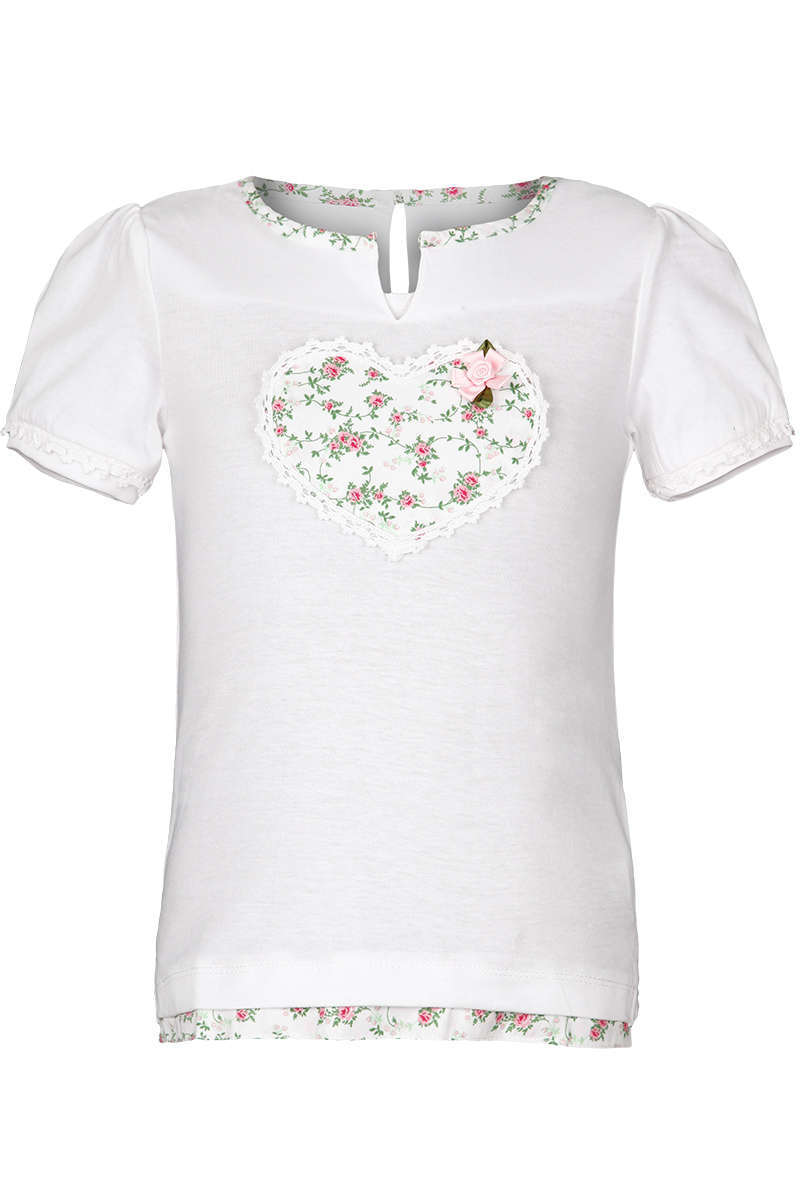 Kinder-Trachten T-Shirt mit Blumenherz weiss