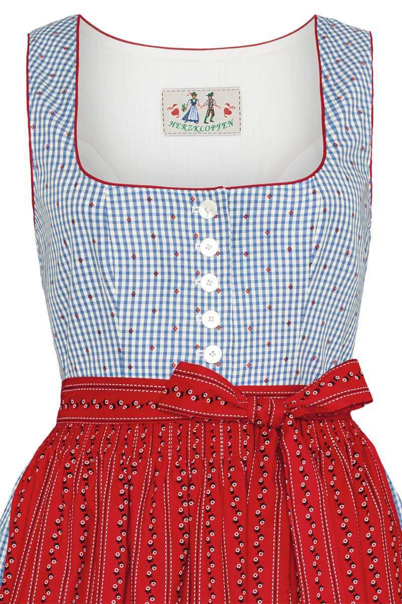 Wasch-Dirndl kariert hellblau rot Bild 2