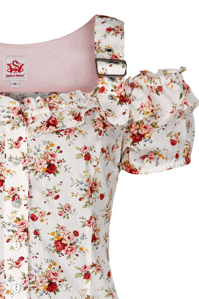 Carmen Trachtenbluse mit Blumenmuster wei rot Bild 2