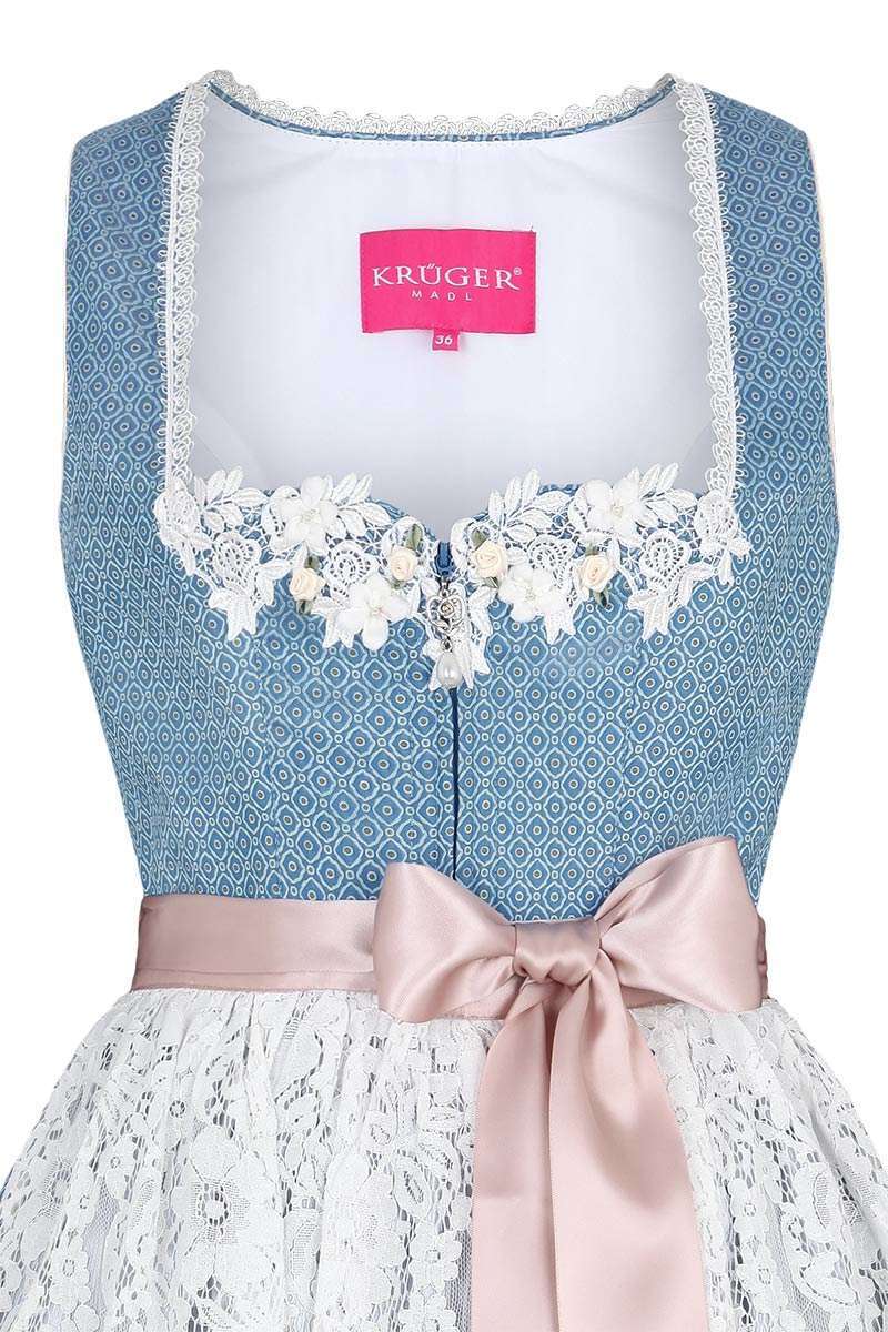 Mini Dirndl mit Spitzenschrze hellblau creme Bild 2