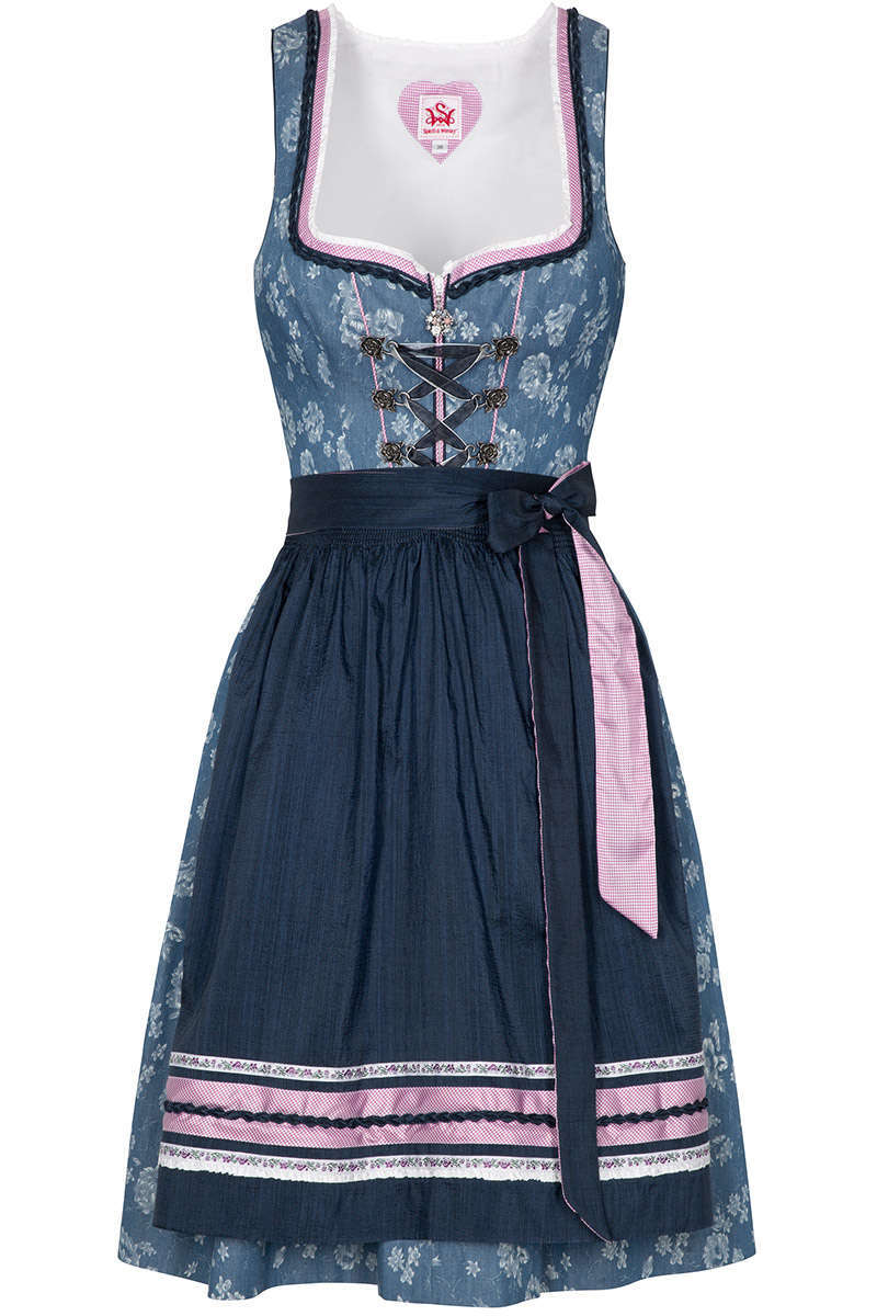 Mini Dirndl mit Blumenprint hellblau