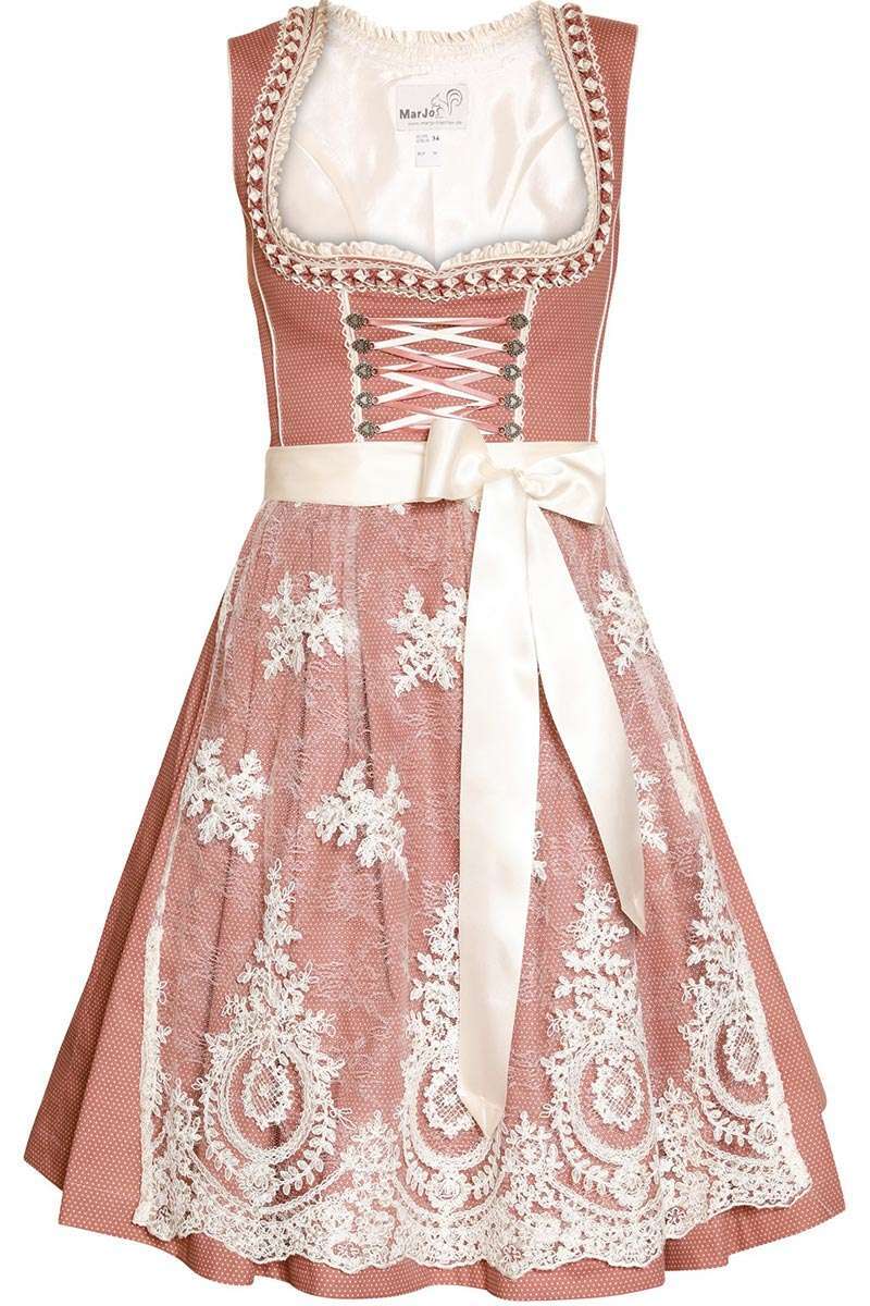 Mini Dirndl mit Spitzenschrze matt-rosa