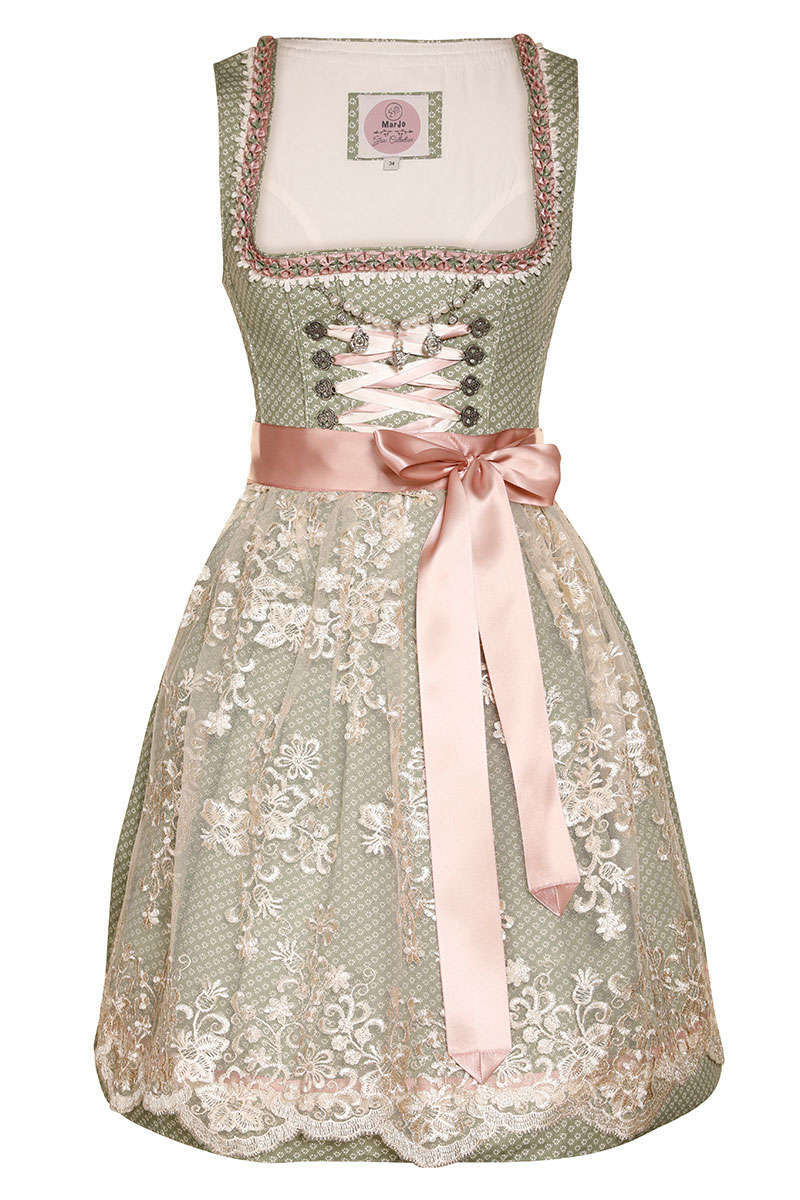 Mini Dirndl mit Spitzenschrze mint creme