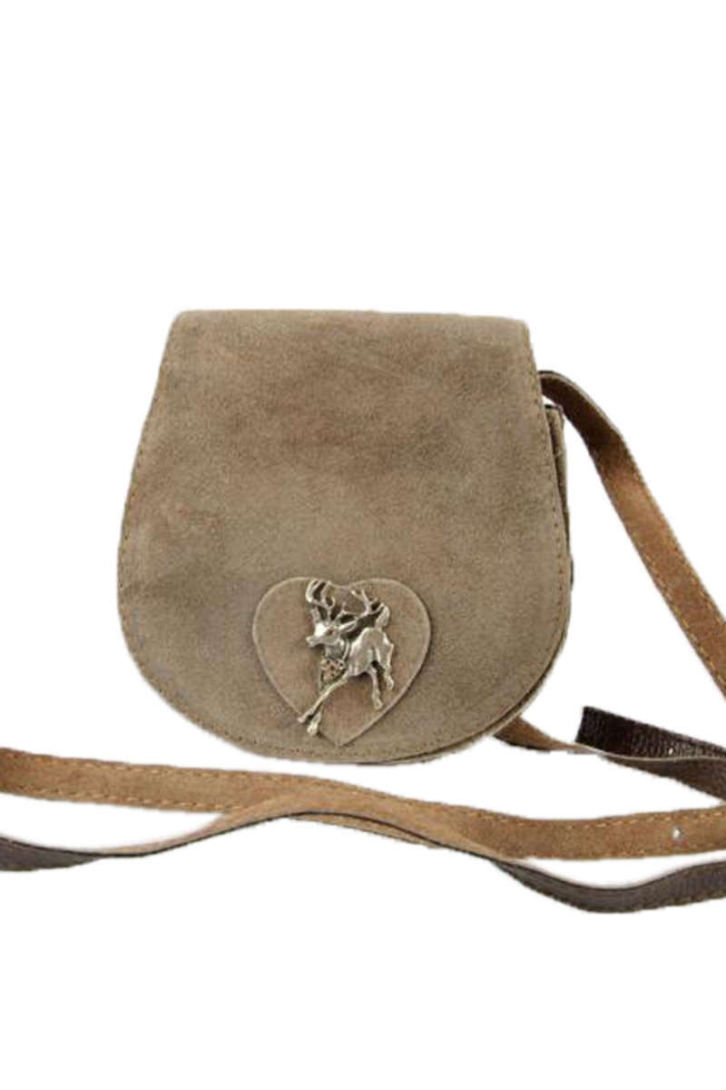 Schultertasche mit Hirsch-Applikation grau-braun