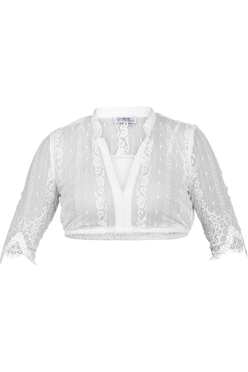 Dirndl-Bluse mit Stehkragen aus Spitze transparent offwhite