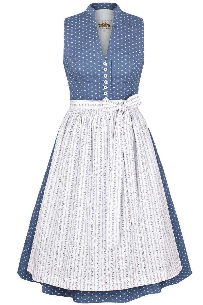 Dirndl hochgeschlossen Stretch blau weiss