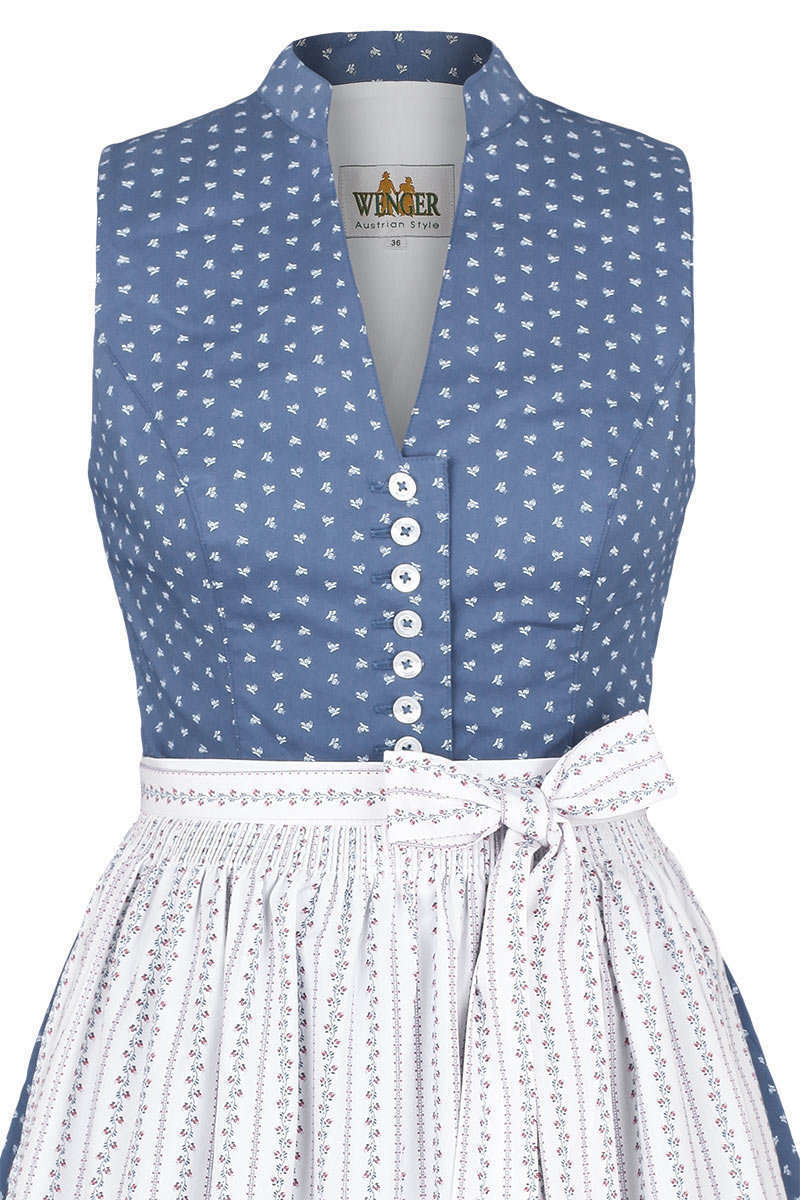 Dirndl hochgeschlossen Stretch blau weiss Bild 2