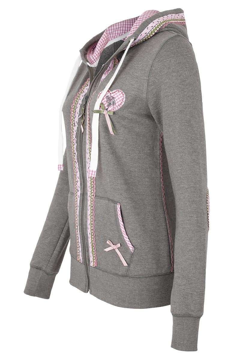 Ssse Trachtensweatjacke mit Kapuze zartes grn rosa Bild 2