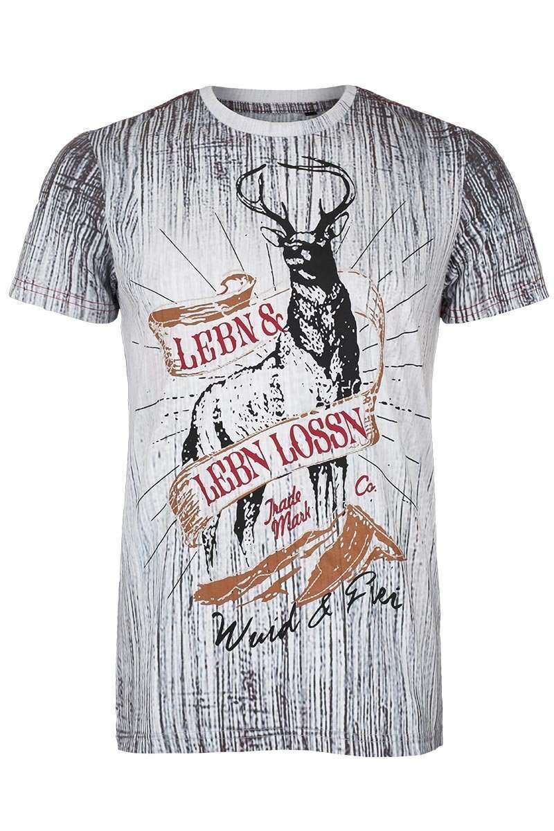 Herren Trachten T-Shirt  'Lebn lossn, Wild & Frei' anthrazit