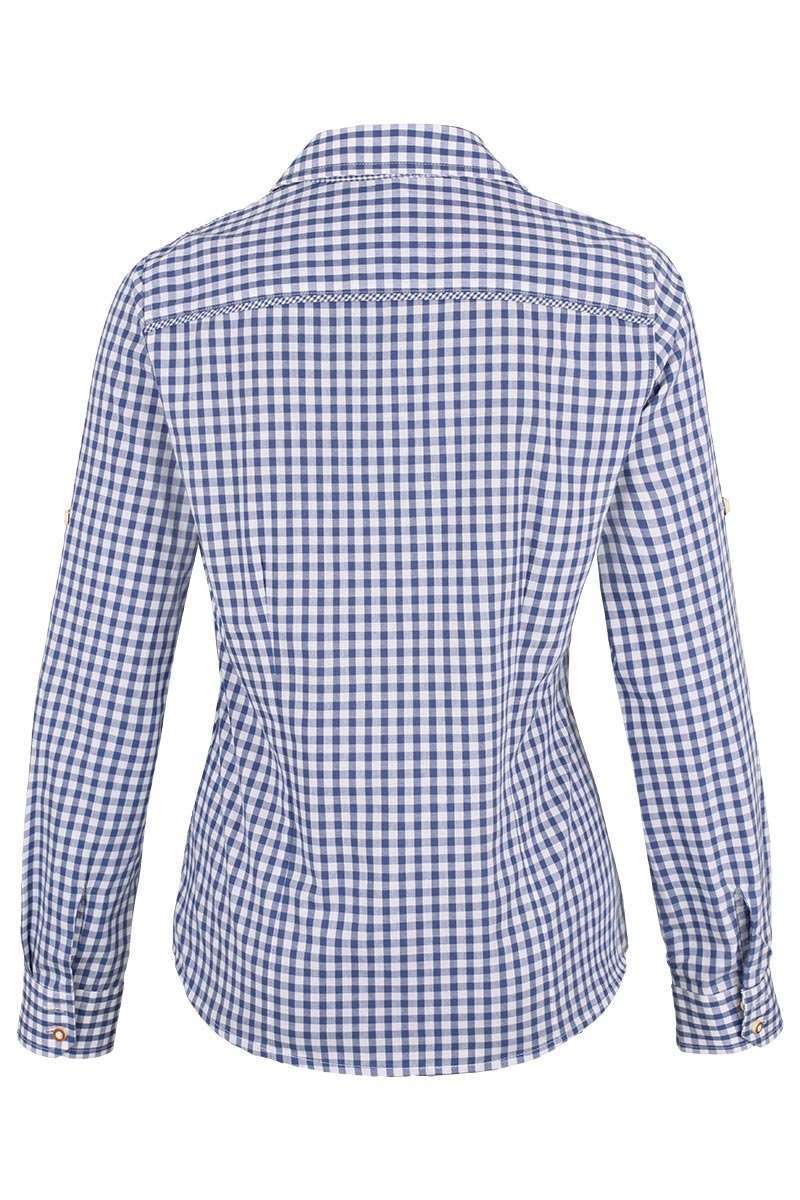 Damen Trachtenbluse Krempelrmel blau kariert Bild 2
