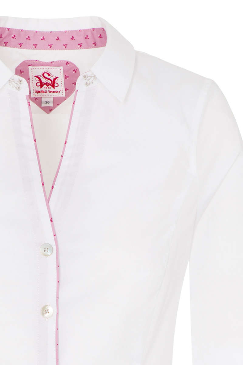 Trachten Bluse langarm weiß rosa Bild 2