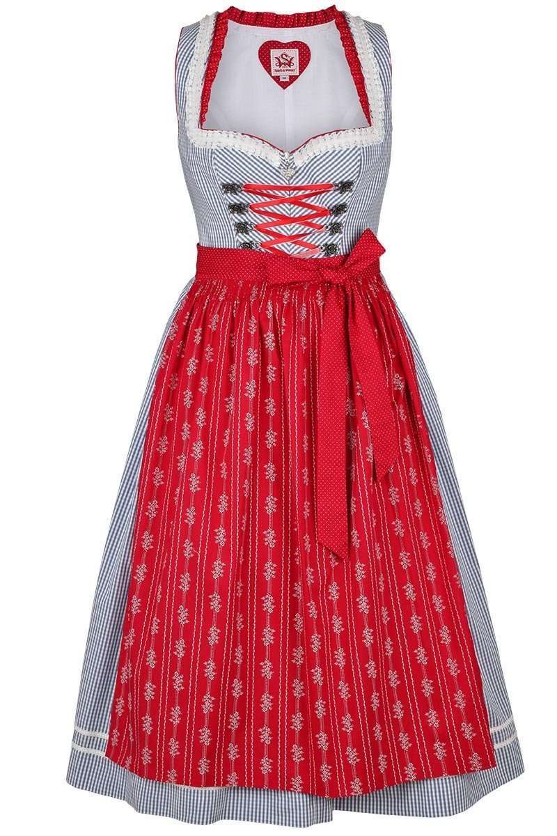 Dirndl midi kariert rot hellblau