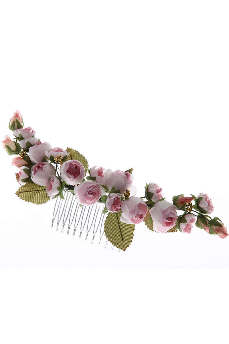 Trachten-Haarkamm mit Blumen goß rosa