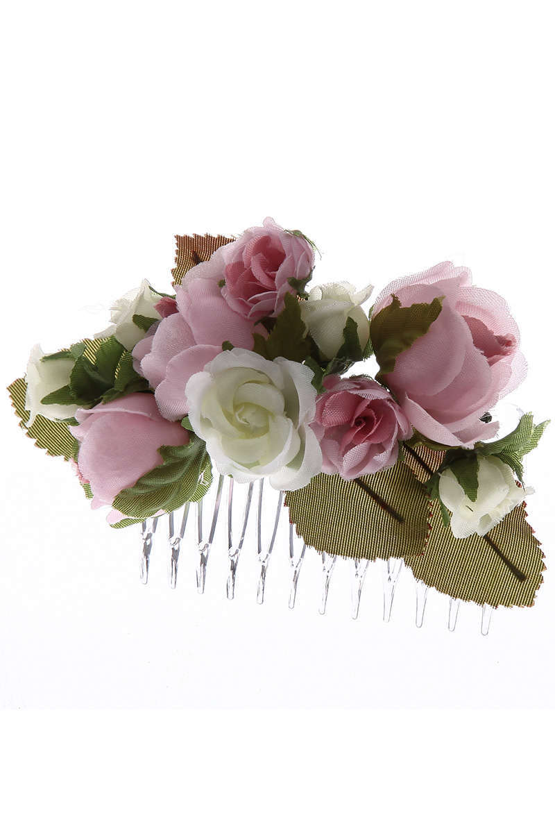 Trachten-Haarkamm mit Blumen klein rosa