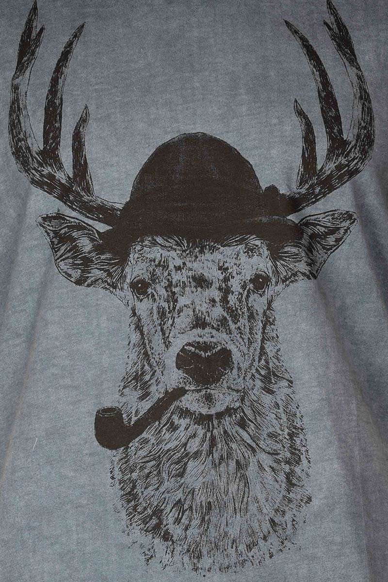 Herren T-Shirt 'Hirschkopf mit Tabakpfeife' blau Bild 2