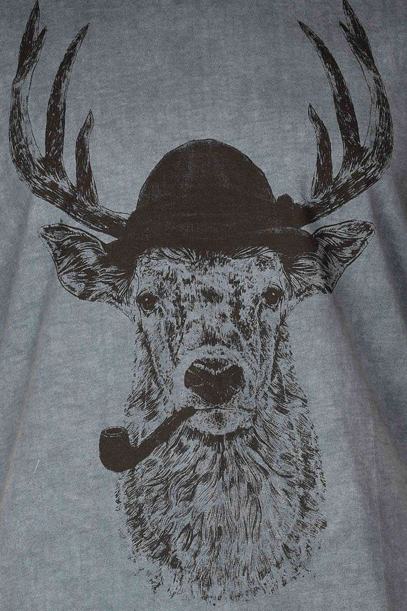 Herren T-Shirt 'Hirschkopf mit Tabakpfeife' blau Bild 2