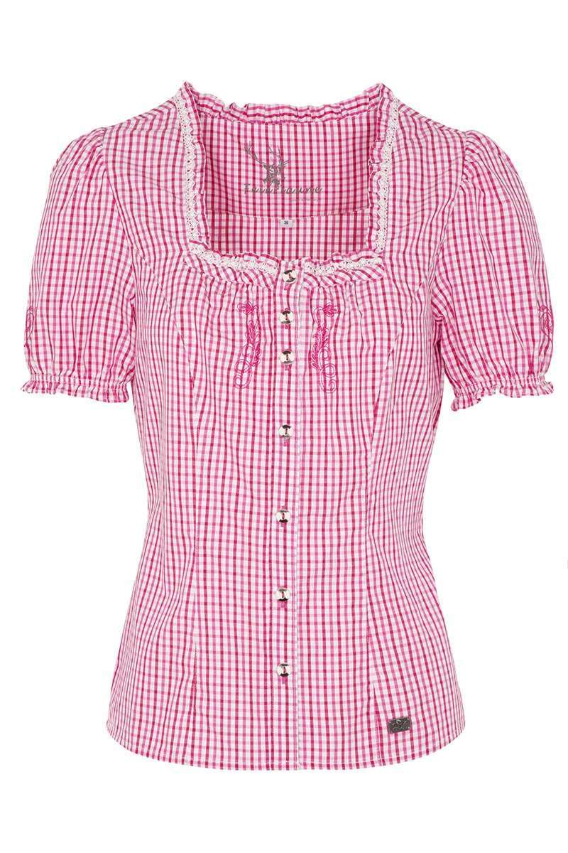 Trachtenbluse mit Stickerei kariert pink