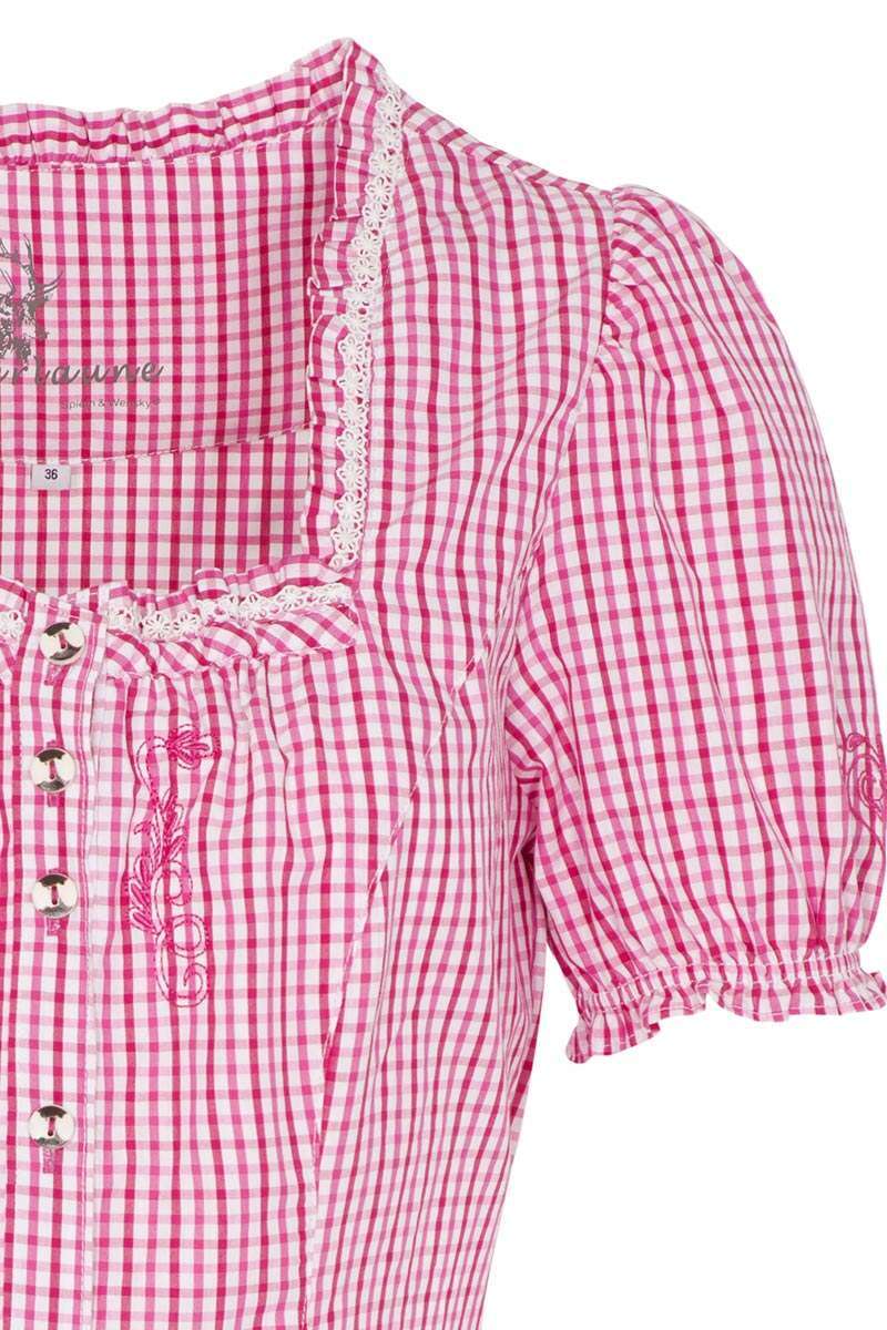 Trachtenbluse mit Werner kariert Trachten Damen - - Trachtenblusen, Trachtenshirts Blusen Stickerei pink Kurzarm