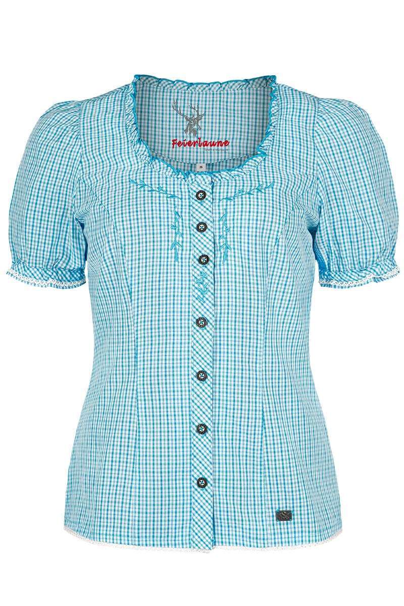 Trachtenbluse mit Stickerei kariert trkis