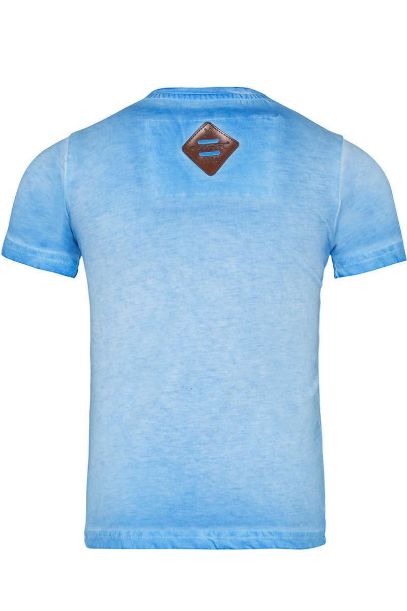Trachten T-Shirt V-Ausschnitt 'Alpen Highway' blau Bild 2