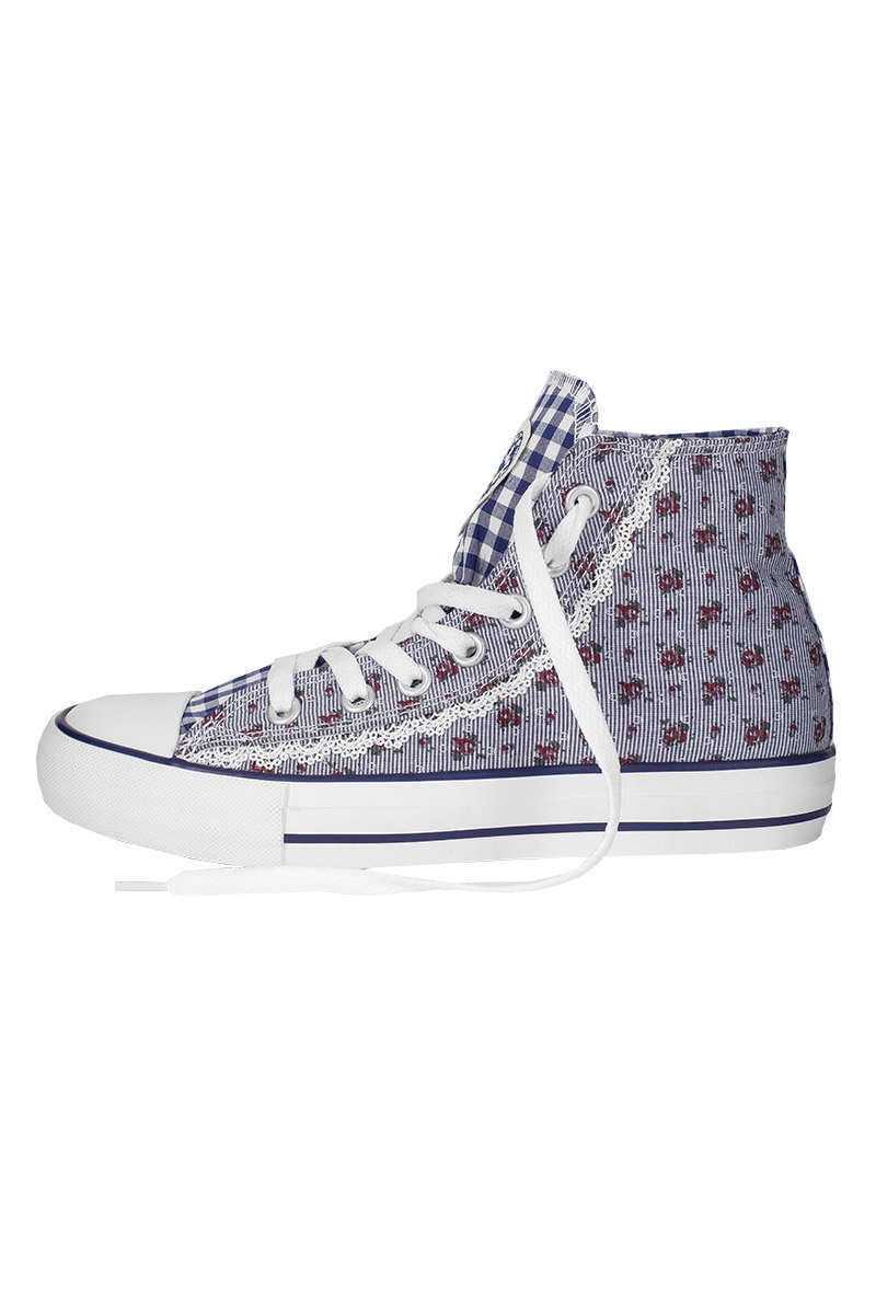 Damen Sneaker im Chucks Look blau-wei mit Blmchendruck Bild 2