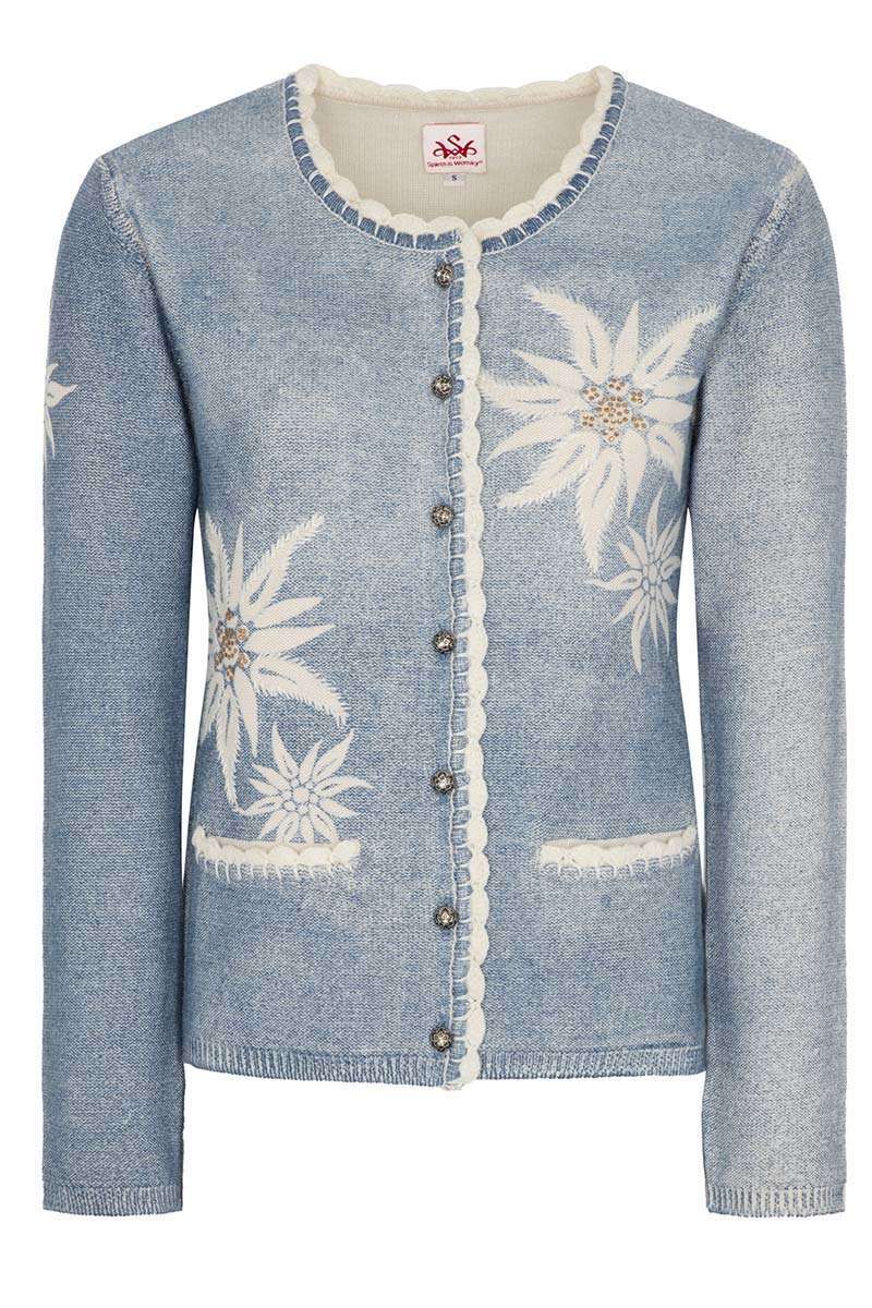 Damen Trachten Strickjacke mit Edelweiss blau