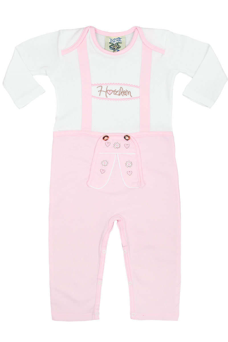 Babystrampler Lederhose rosa langarm