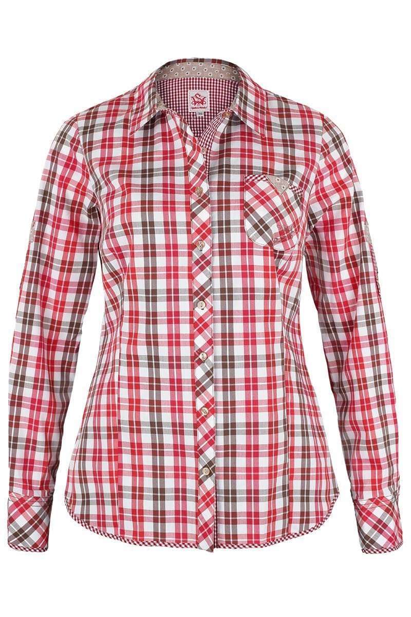 Bluse kariert rot - Blusen Langarm Trachtenblusen, Trachtenshirts Damen -  Trachten Werner | Blusen