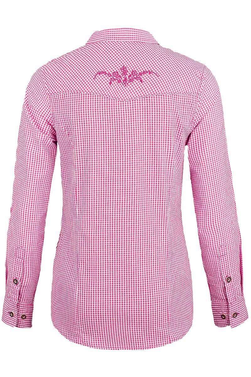 Damenbluse langarm mit Stickerei kariert pink Bild 2