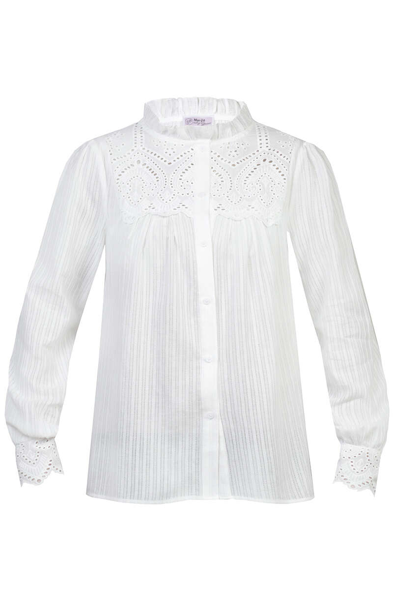 Langärmlige Trachten-Bluse mit Stehkragen offwhite