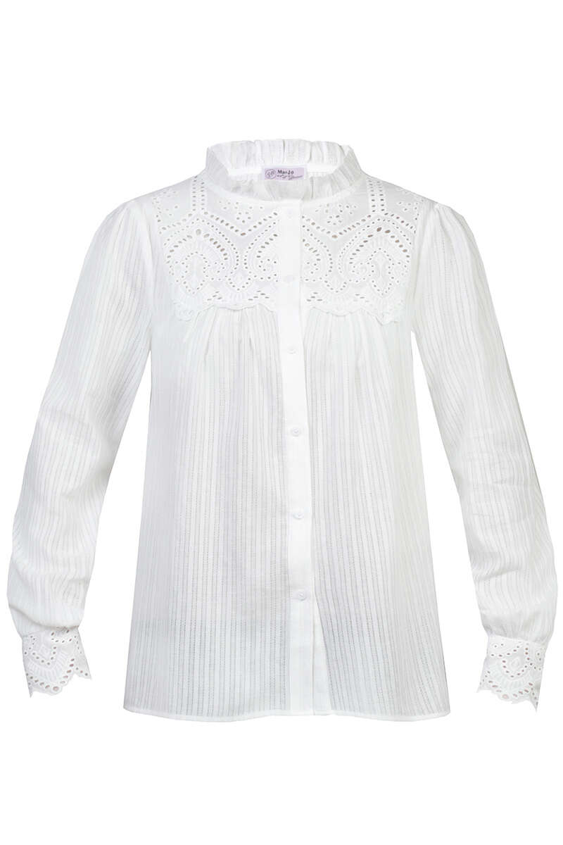 Langrmlige Trachten-Bluse mit Stehkragen offwhite