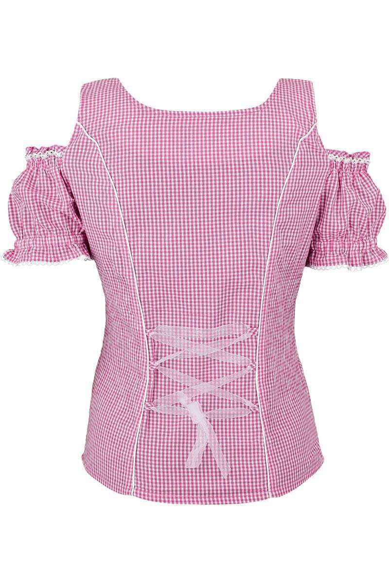 Carmenbluse mit Stickerei kariert pink Bild 2