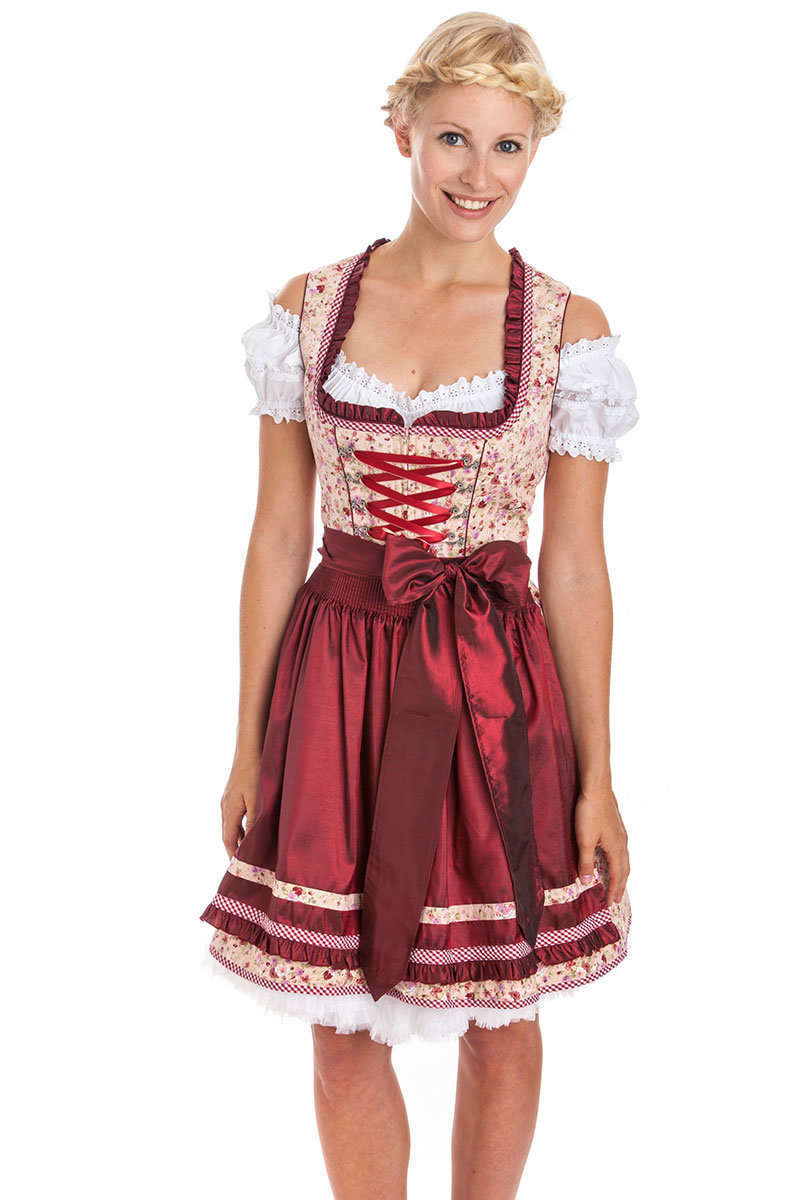 Krger Dirndl Kurz rosa bordeaux Rosen Bild 2