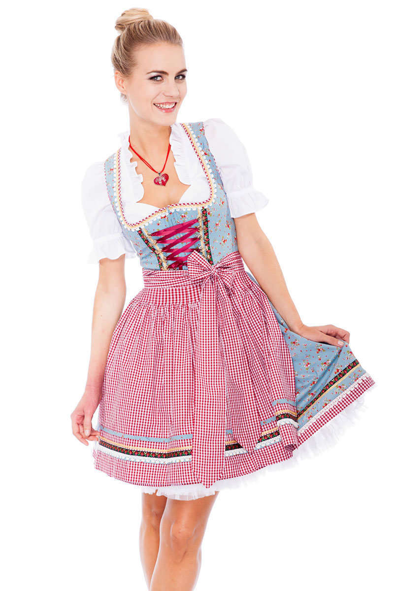 Krger Dirndl kurz hellblau rot Erdbeeren Bild 2