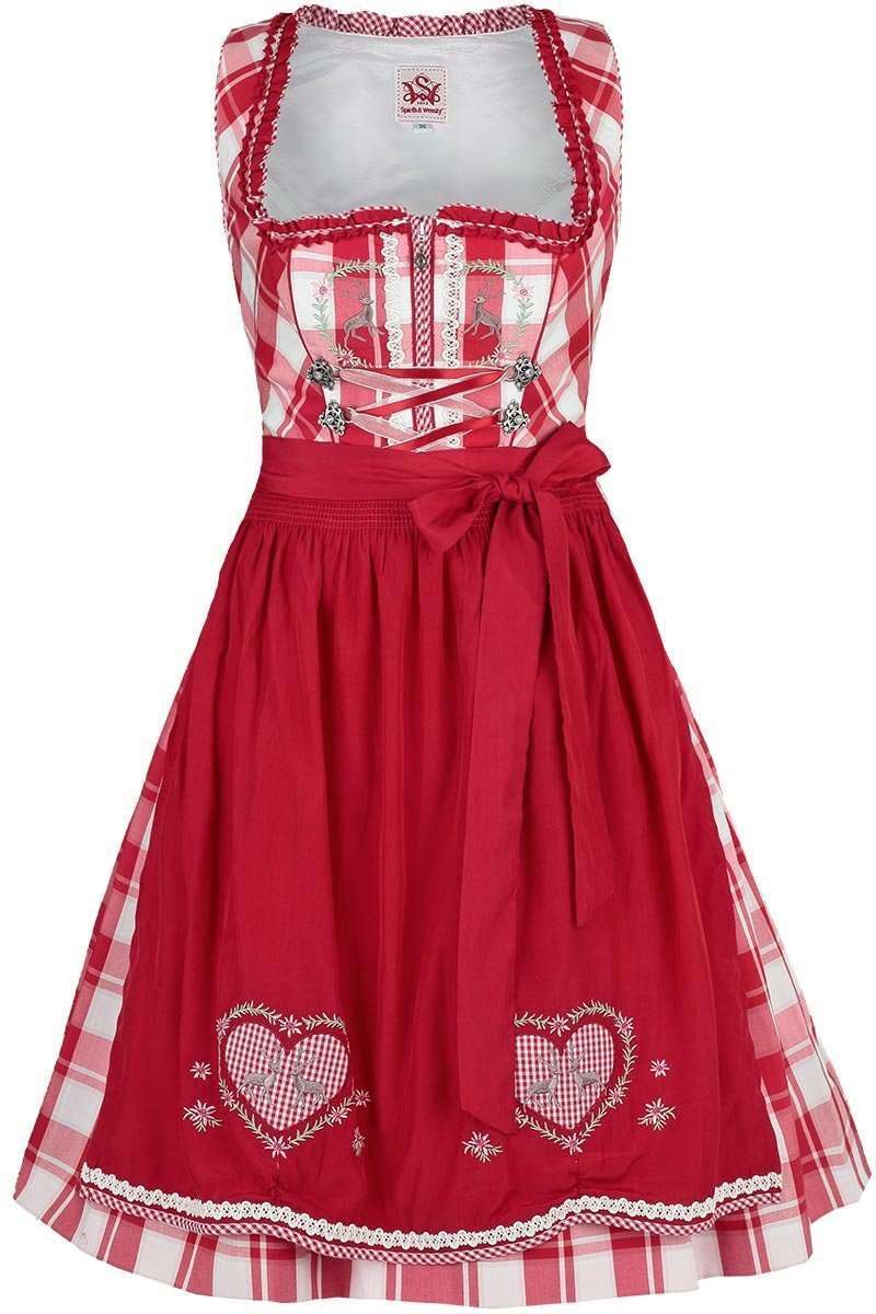 Dirndl kurz kariert mit Hirsch rot