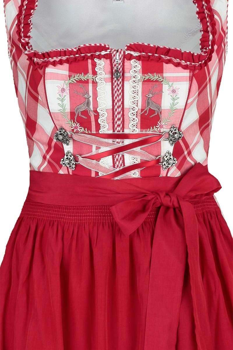 Dirndl kurz kariert mit Hirsch rot Bild 2