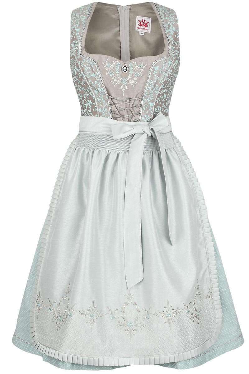 Dirndl kurz florales Muster taupe-mint