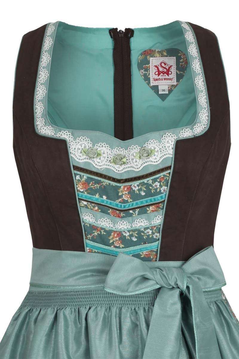 Dirndl kurz braun mint Blumenrock Bild 2