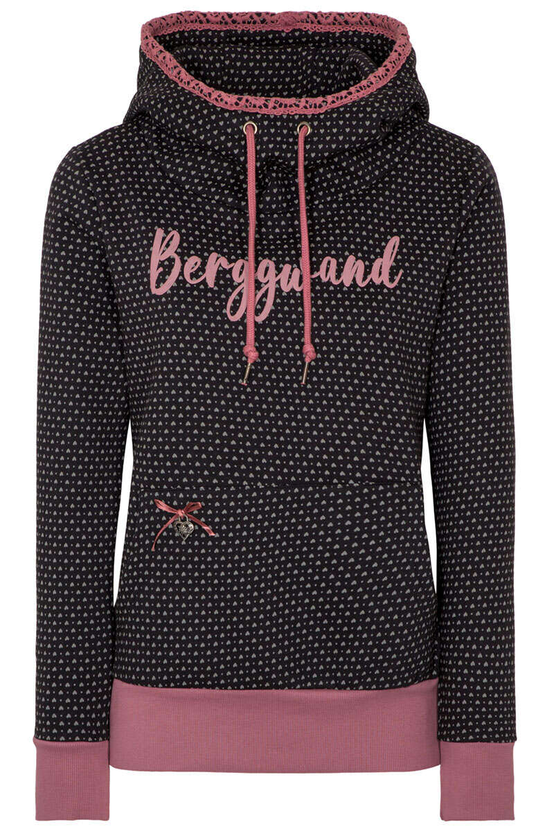 Damen Kapuzenpullover 'Bergwand' mit Herzchen schwarz