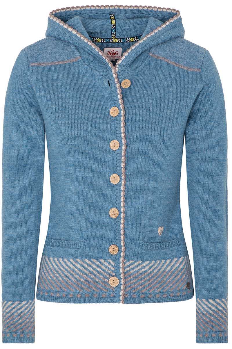 Damen Kapuzen-Strickjacke hellblau taupe